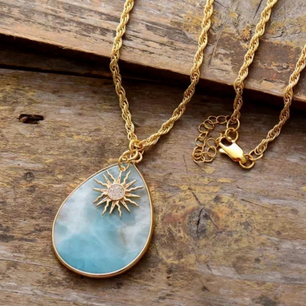 Amazonite Natural Stone Pendant Chunky Chain Necklace